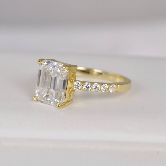 Certified 4.8ct Emerald Cut Full Moissanite Engagement Ring - Picture 3 of 8
